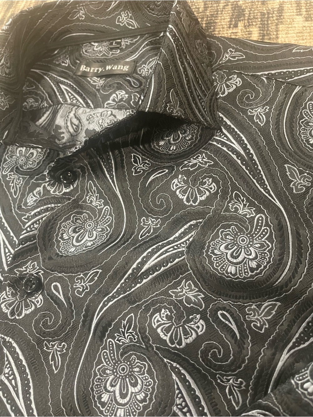 Men’s Barry.Wang Black & Chrome Paisley Button-Down Shirt Size L